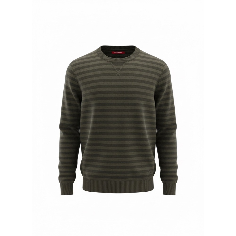 Unionbay Mens Crewneck Sweater Olive Green Charcoal Striped Acrylic Large L